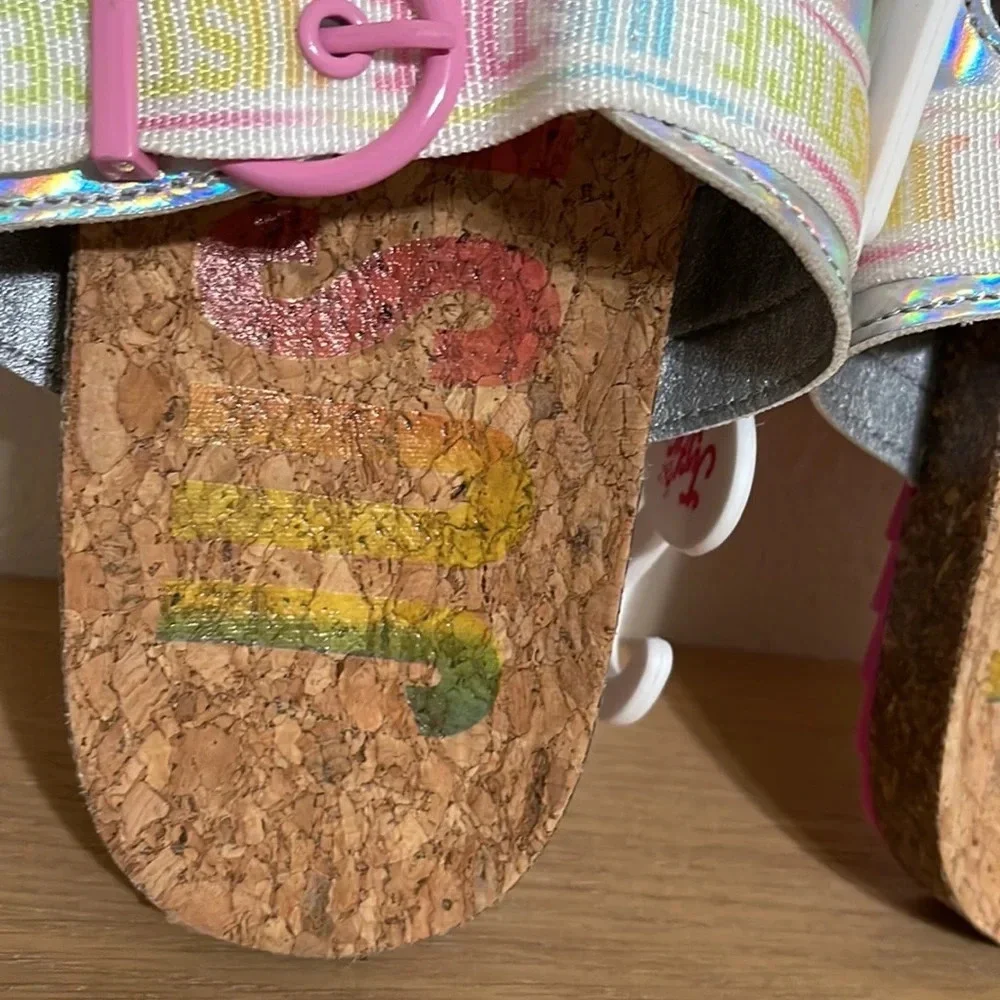 Justice Girls Size 5 Slip On Footbed Sandal Slide New Multicolor